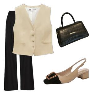 Nude Black Gold Minimalist Block Heels Squared Toe Dress Slingback Shoes